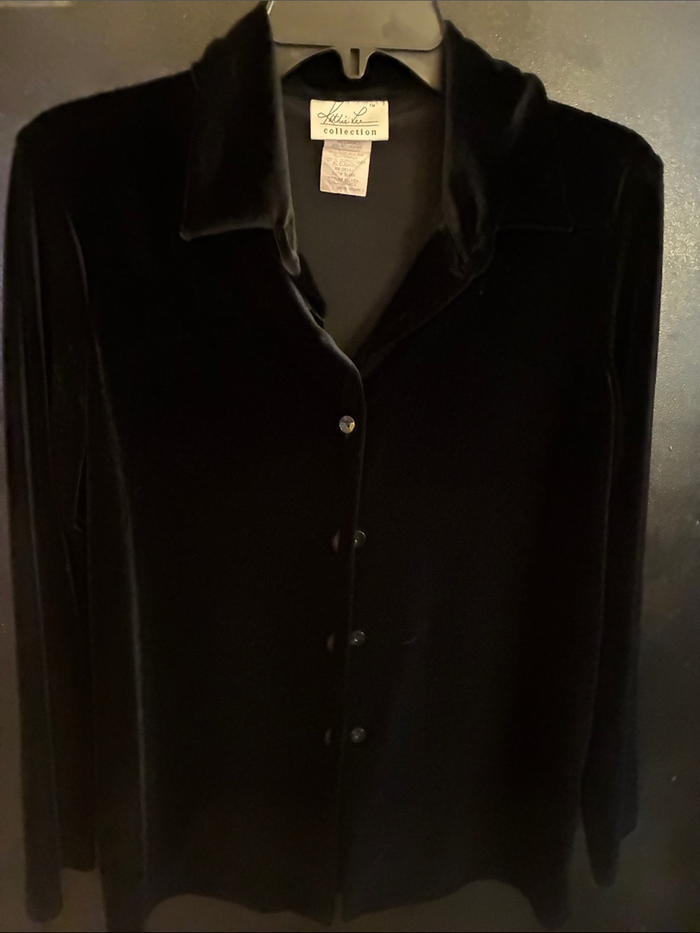 Kathie Lee Collection 90s Black Velvet Button-Front Shirt M